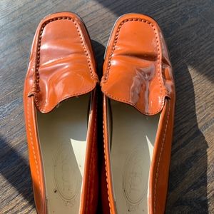 Tod's Orange Patent leather driving moc